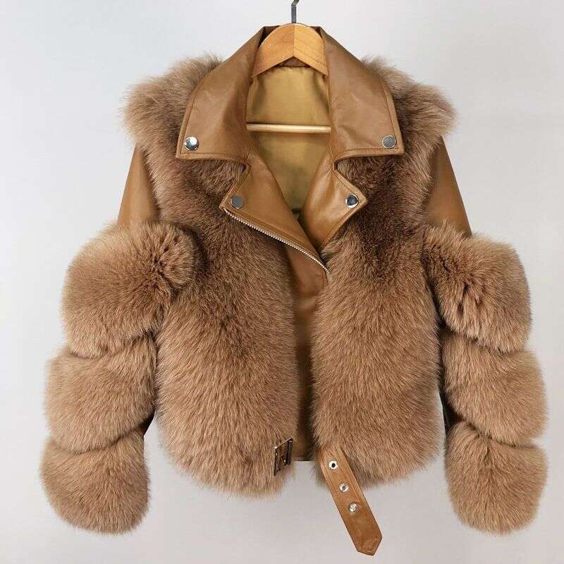 Women's Clothing Imitation Fox Coat For Women Motorcycle Short Internet Celebrity Same Style Slimming Fur