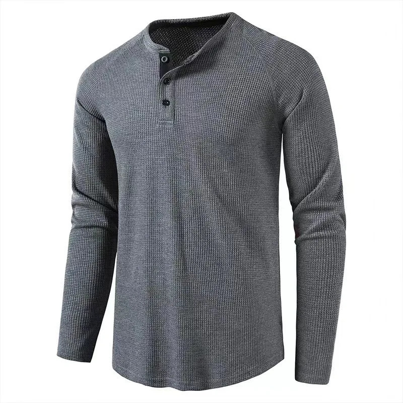 Autumn And Winter Mens T-shirt Europe And The United States Mens Solid Color Long Sleeve Undershirt Henry Shirt Men 250801