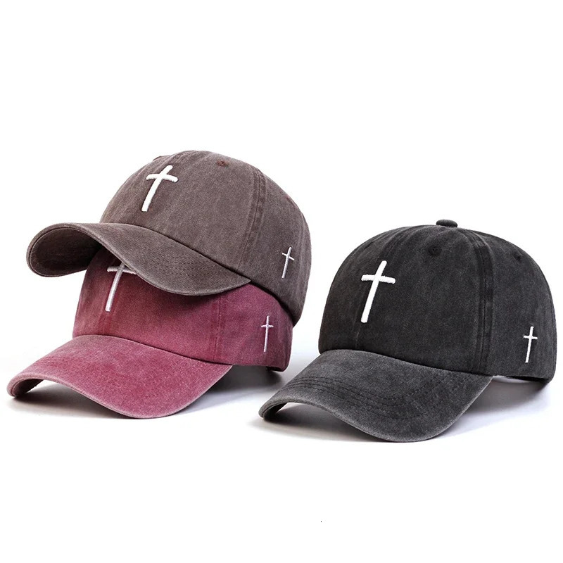 Unisex Cross Embroidery Wash Baseball Caps Spring and Autumn Outdoor Adjustable Casual Hats Sunscreen Hat Sports Cap 250804