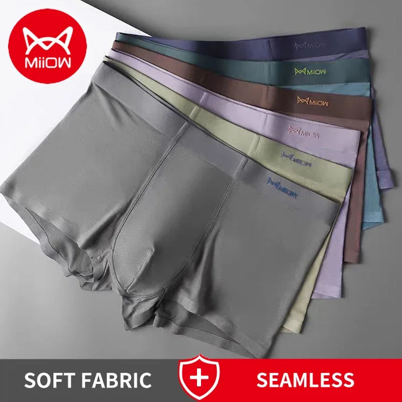 MiiOW 3Pcs Modal Men Underwear Boxers Graphene Antibacterial Trunk Summer Ice Silk Breathable Mens Panties Man Briefs 250724