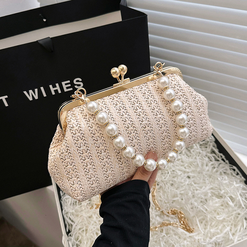 Luxury Brand Designer Bag Straw Bag For Women 2023 Spring New Fashion Pearl Handbag Woven Internet Celebrity Woven Shoulder Bag Crossbody Bag Trendy