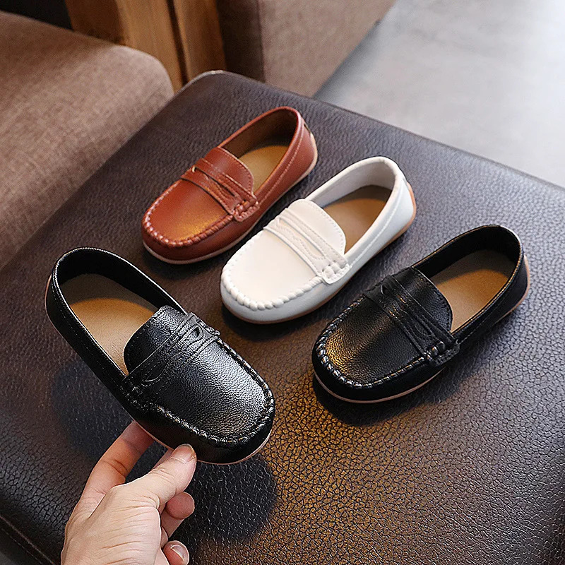 Boys Shoes Spring Autumn Kids Oxfords Boys Slip-on Flats Soft PU Leather Shoes Toddler Black White Loafers For Boy 250804
