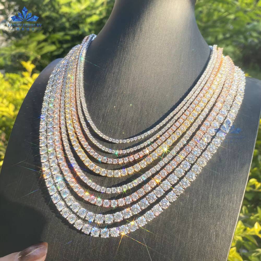 Pass Diamond Tester Large Stock Hip Hop Jewelry 3.0mm-6.5mm VVS Moissanite Diamond 925 Silver Iced Out Tennis Chain Necklaces