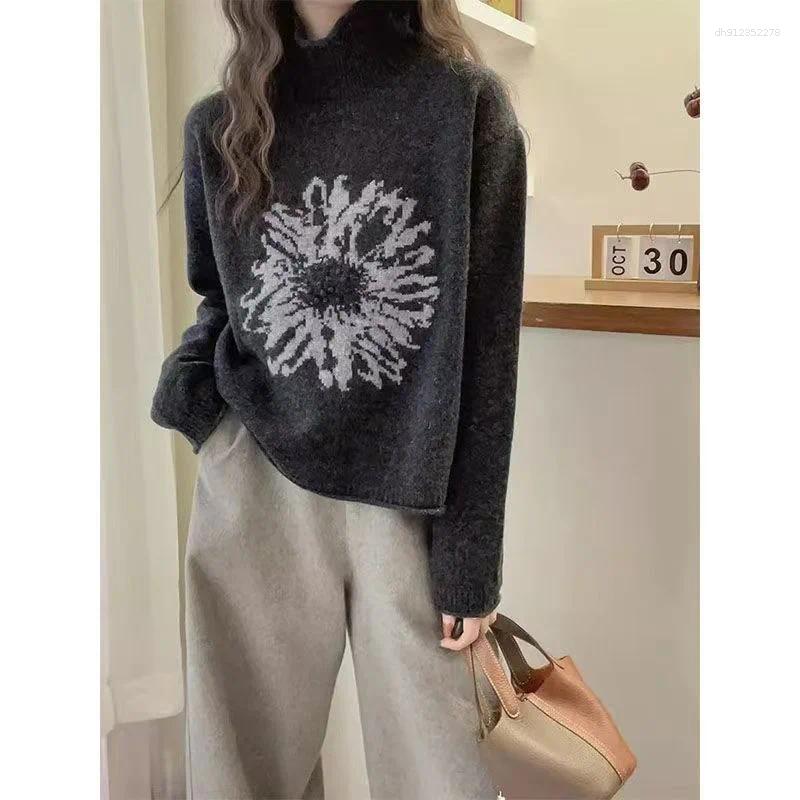 Women's Sweaters Fashion Turtleneck Sweater Retro Jacquard Autumn And Winter Korean Pullover Versatile Loose Top