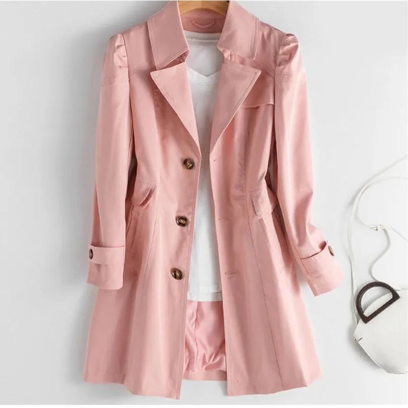 2024 Spring Autumn Trench Coat With lining OL Ladies Coats Elegant Slim Long Women Windbreaker Solid Casual Outwear Femme 250731