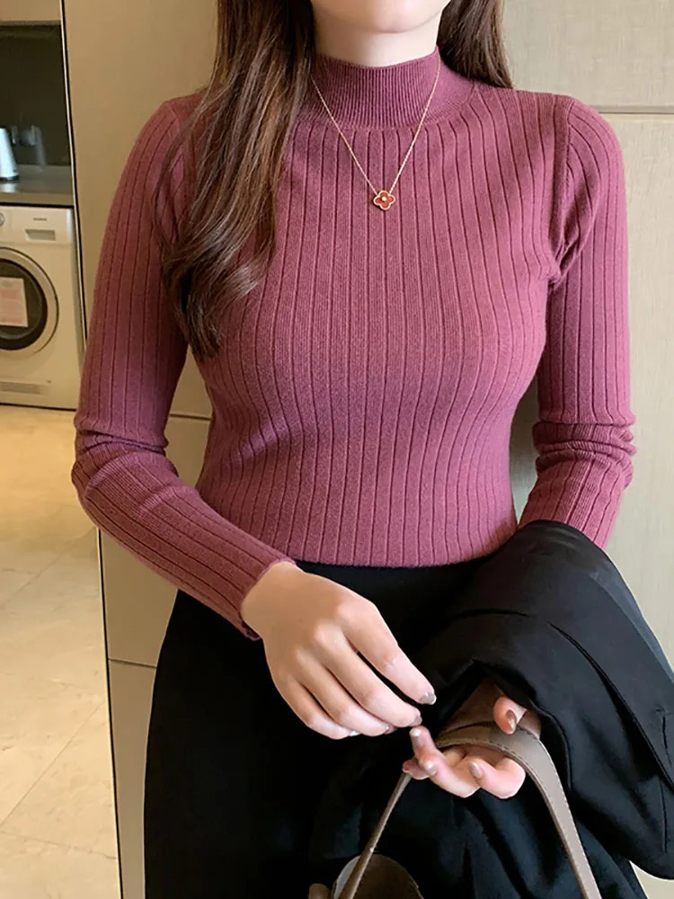 ITOOLIN Women Cashmere Sweater Slim Soft Knitted Jumpers Mockneck Pullovers Solid T-Shirts Semi-Turtleneck Sweaters Women Winter 250801