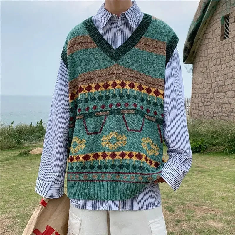Waistcoat Korean Fashion Knit Vests for Men Clothes Sleeveless Reviews Sweater Man Harajuku Loose Fit Aesthetic In 250724