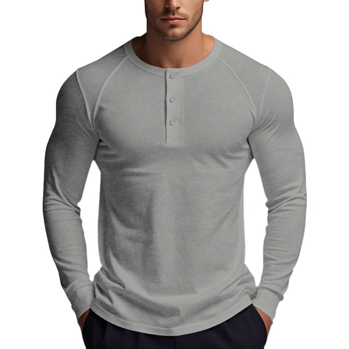Mens Long Sleeve Button Down T-Shirts Autumn Henley Collar Casual High Quality Crew Neck Mens T-ShirtsXJ250805
