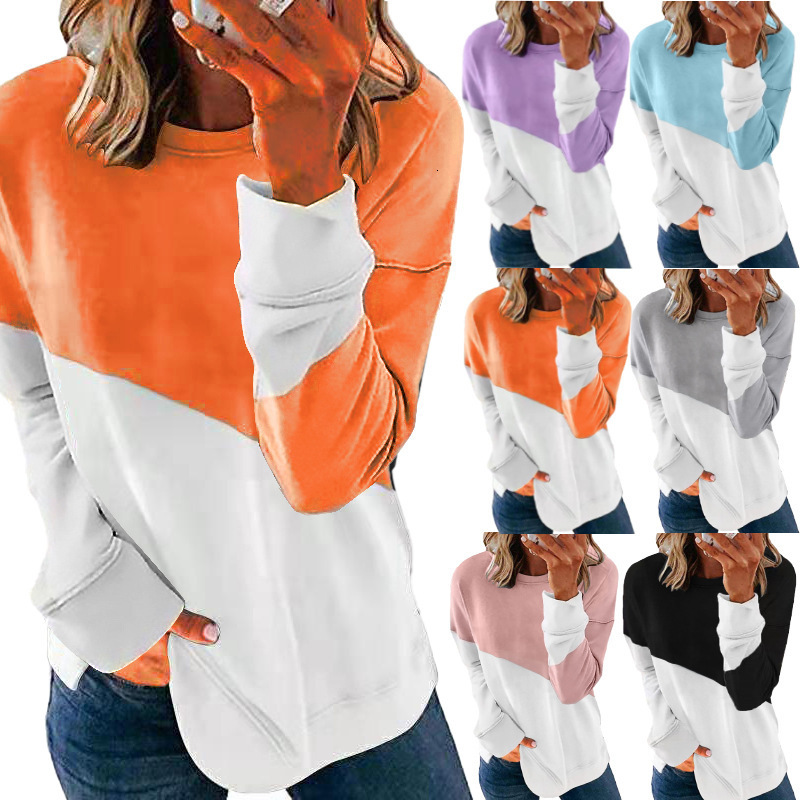 Free Shipping Designer Hoodie For Autumn 2025, New Color Blocked Long Sleeved Round Neck Loose Fit Sportswear For Women, T-shirt Top