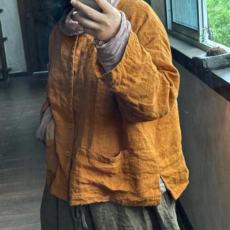Women's Jackets High Quality Cotton Linen Basics Women Arrival 2025 Autumn Vintage Style Solid Color Loose Female Casual Coats M352