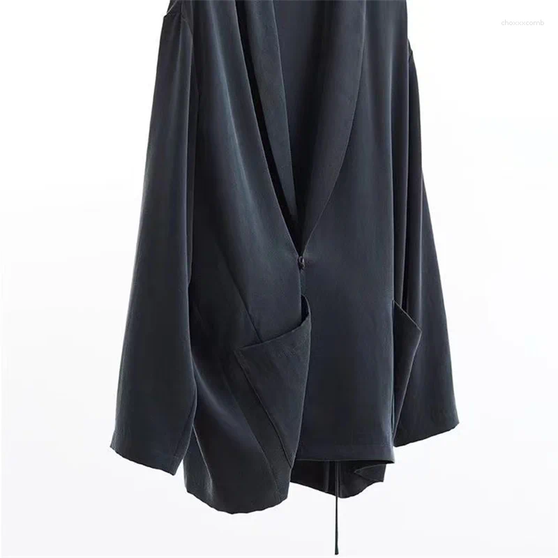 Women's Jackets Limiguyue Spring Summer Satin Silk Jacket Women Soft One Button Casual Coat Long Sleeve Thin Notched Loose Blazer Outwear