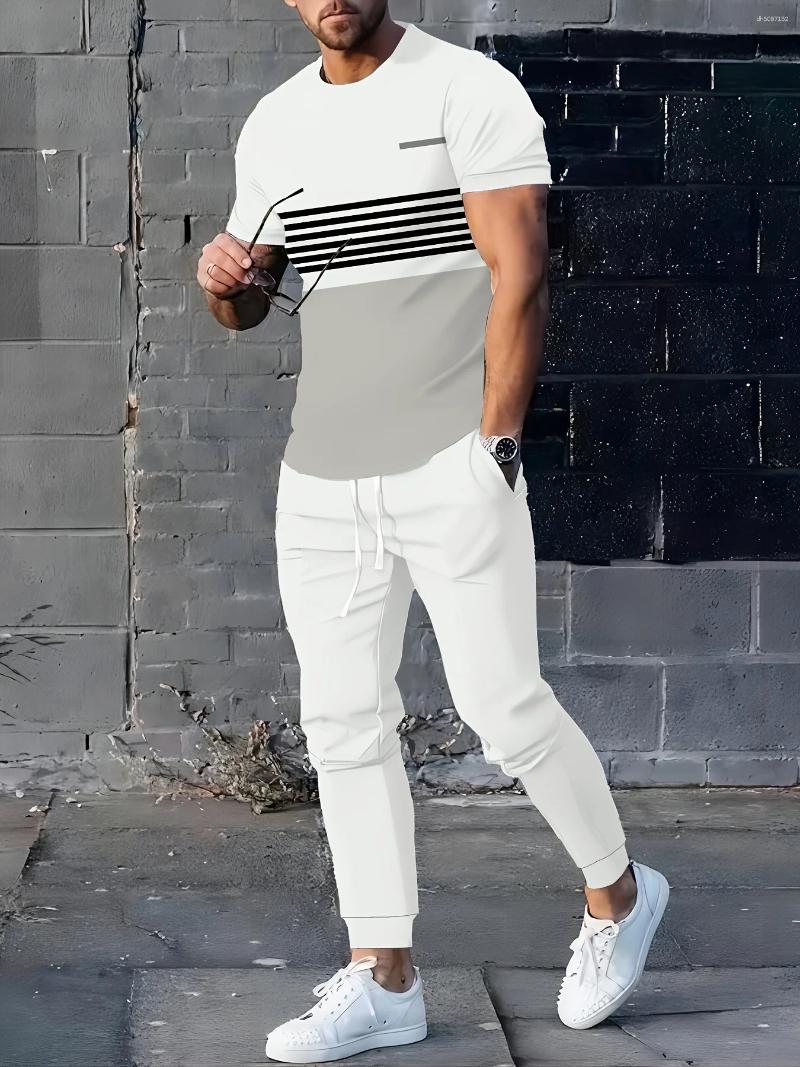 Men's Tracksuits The Set For Summer 2025 Featuring 3D Striped Prints Is Casual Fashionable And Comfortable Outdoor Sports
