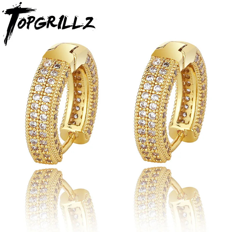 TOP Hip Hop Cubic Zirconia Ice Out Stud Earring Bling Fully Iced CZ Huggie Round Earrings For Men Women Jewelry 250804