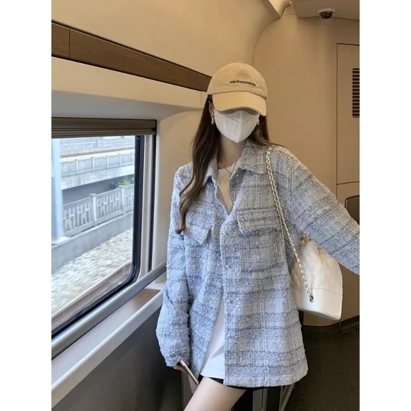 Long Sleeve Fashion Tweed Jackets Women Spring Autumn Classic Coats Female Plaid Loose O-Neck Elegant Temperament Lady Jackets 250801