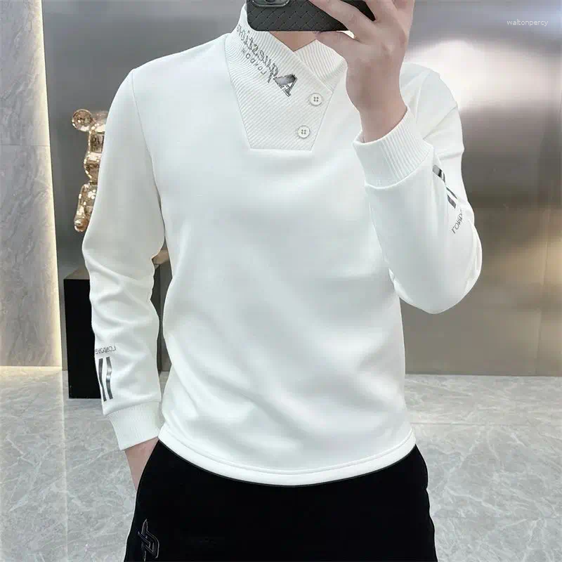 Men's Hoodies Fashionable Sweatshirt Autumn And Winter Casual Plus Velvet Long-sleeved Slim Mid-neck Versatile Warm Bottoming Top