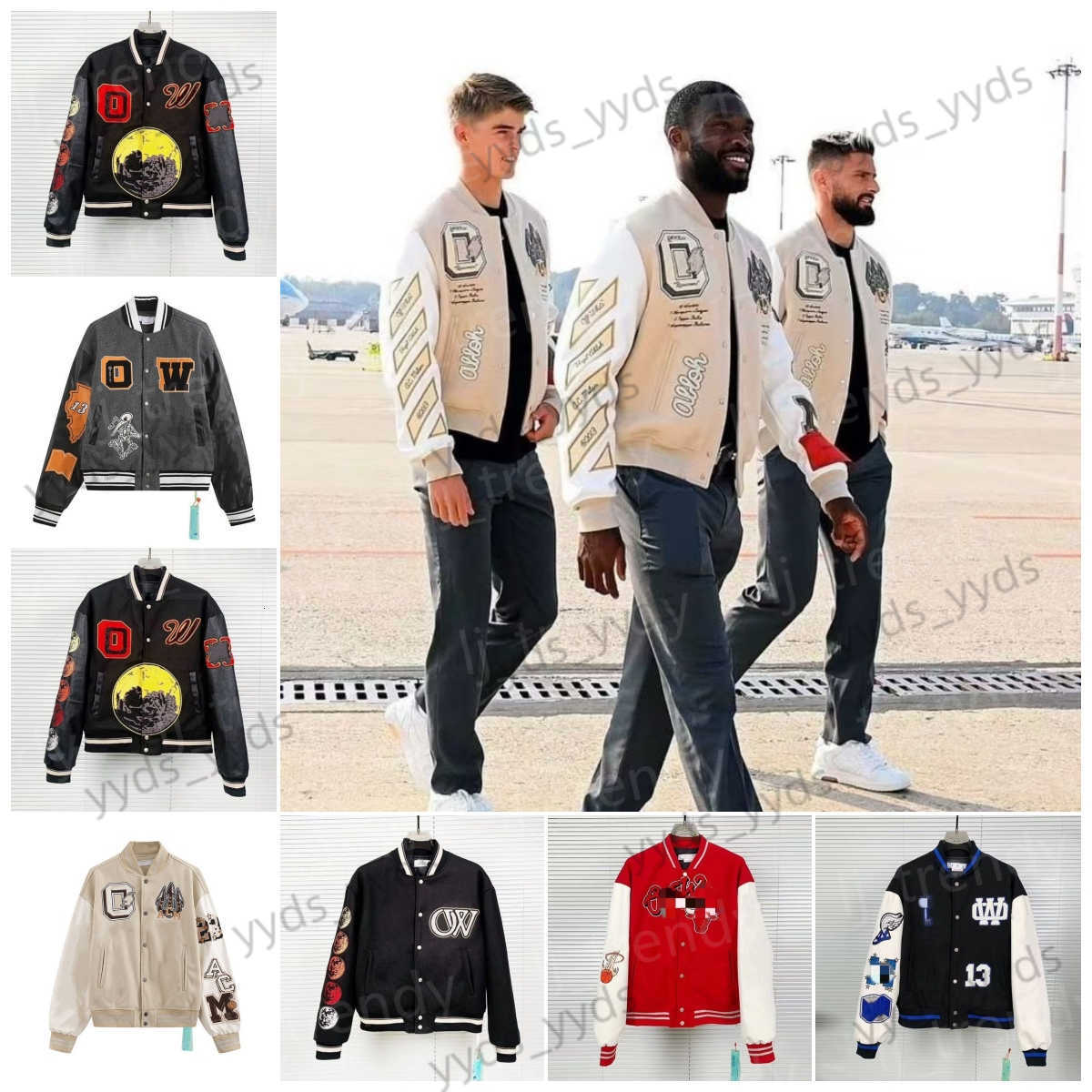 Offs Mens Jacket Winter varsity Vintage Brand New White Coats Ow Heavy Industry Embroidered Wool Spliced Leather Slve Bomber Baseball uniform Casual