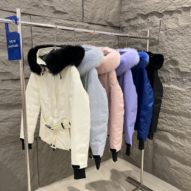 2024 Autumn Winter Women's White Duck Down Parkas Jackets Hooded Fur Zipper Sash Pockets Woman's Slim Short Coats MKOWD25001