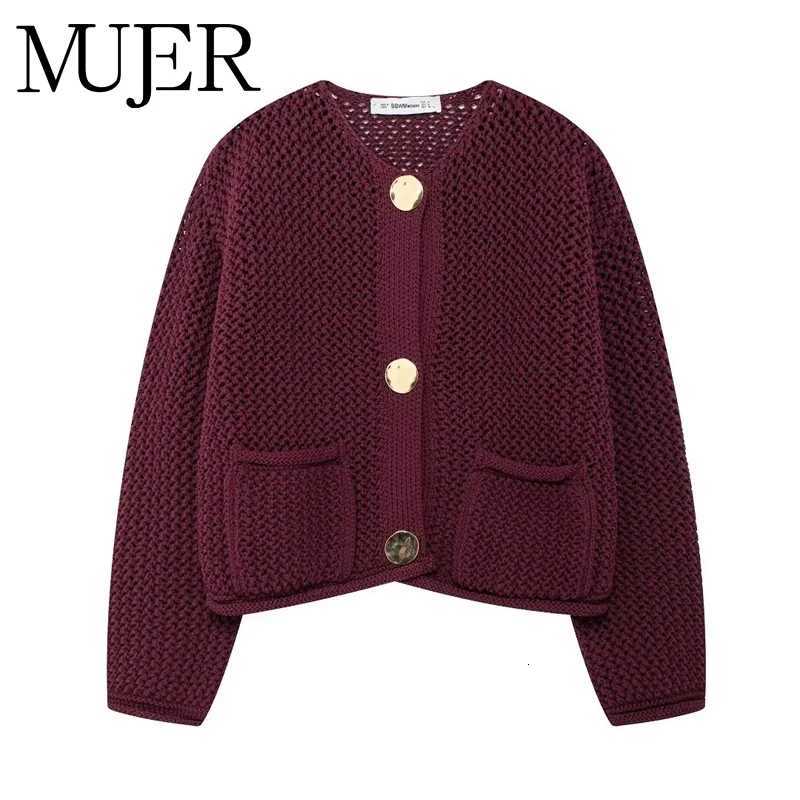 MUJER Knitted Cropped Cardigan for Women Autumn Short Sweaters Cardigans Women Knitwears Long Sleeve Button Womens Cardigan Z250804