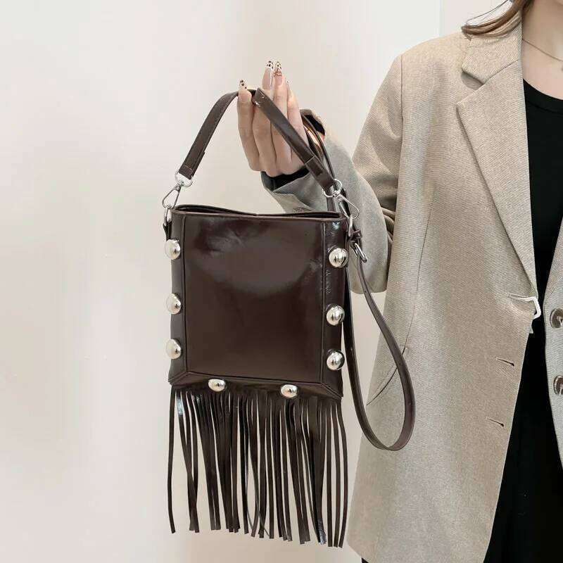 Women's Bags Designer High-Quality Trend Y2k Tassel Handbag Retro Solid Color Small Rivet PU Women's Leather Multi-Function Chest Bag