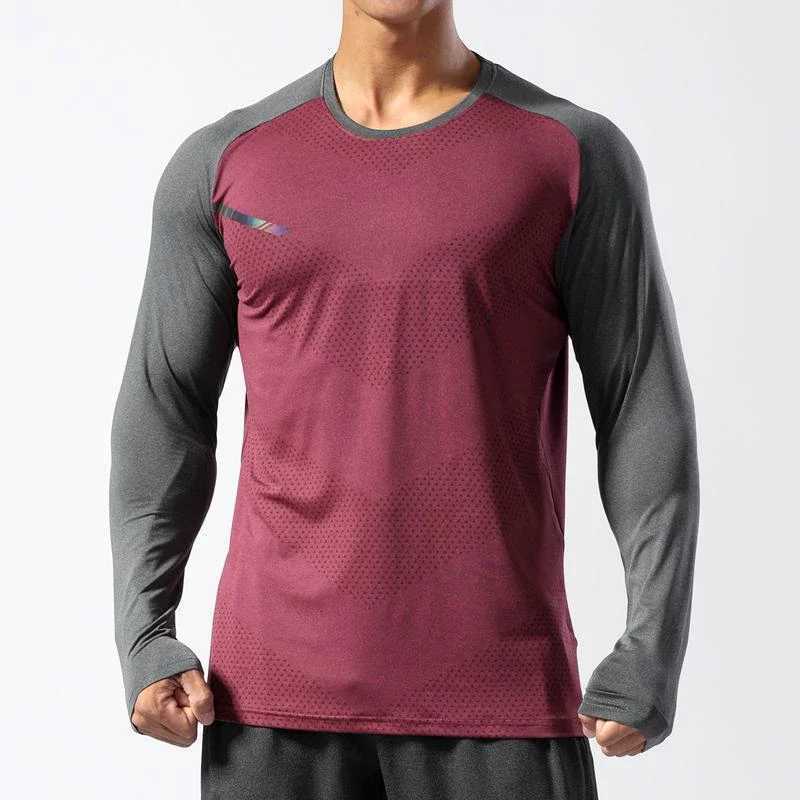 Mens Sport Long Sleeve Tops Quick Dry Fitness T-shirts Bodybuilding Gym Tees Casual Skinny Elastic Breathability Sportswear XJ250805