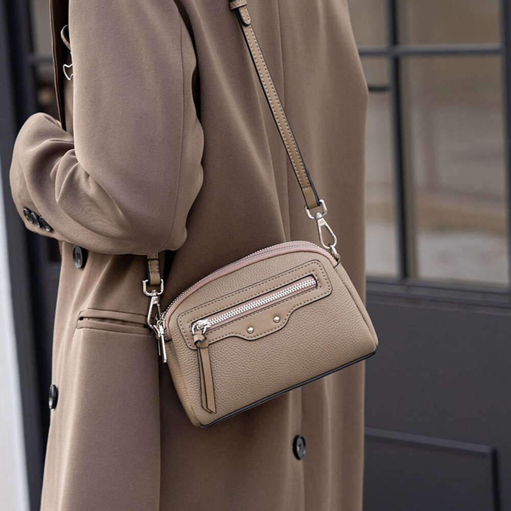 Minimalist Women's Crossbody Small 2025 New Niche Fashion Genuine Leather Shoulder Convenient Double Zipper Phone Bag