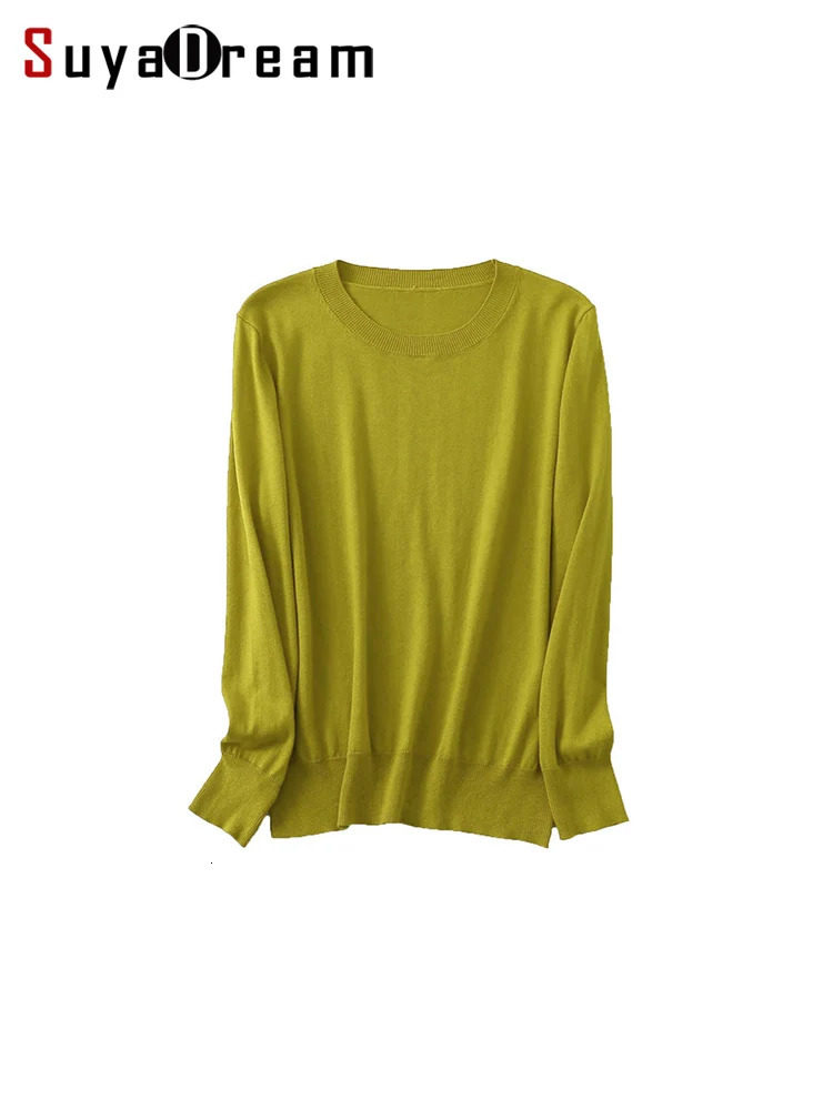 SuyaDream Woman Basic Sweaters Silk and Cashmere Blend O neck Pullovers Solid Sweaters Fall Winter Bottoming Shirts 250801