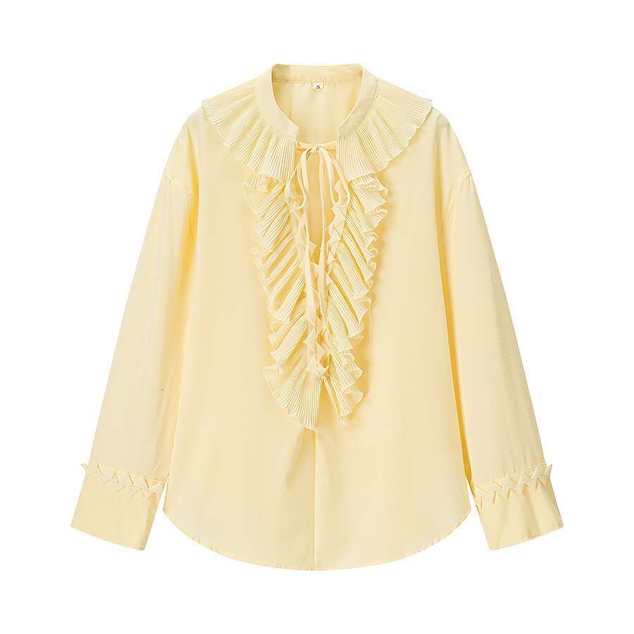 Designer Clothing 2025 Chic Solid Pleated Tied Shirt Women Elegant Round Neck Long Sleeved Loose Blouse New Summer Holiday Lady Street Outfits