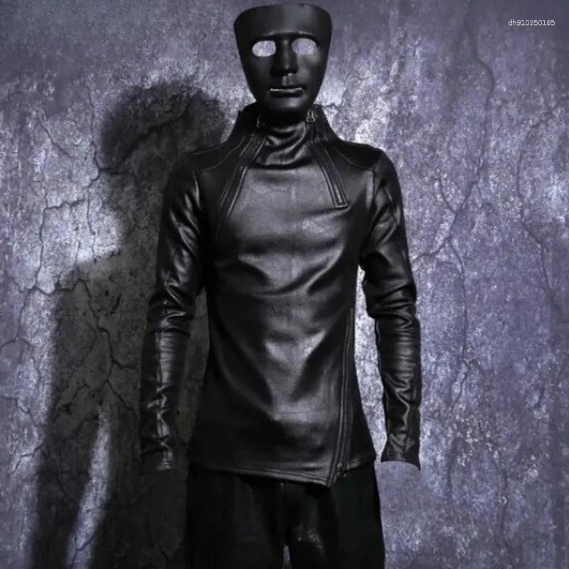 Men's Hoodies Men Stand Collar Fleece Lining Jacket Pullover Gothic Slim Punk Coat Motorcycle Pu Leather