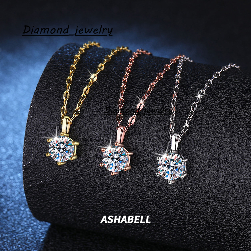 GRA Korean Version of the Simple Six Claws Vvs D 1CT Moissanite Pendant S925 Sterling Silver Necklace Female