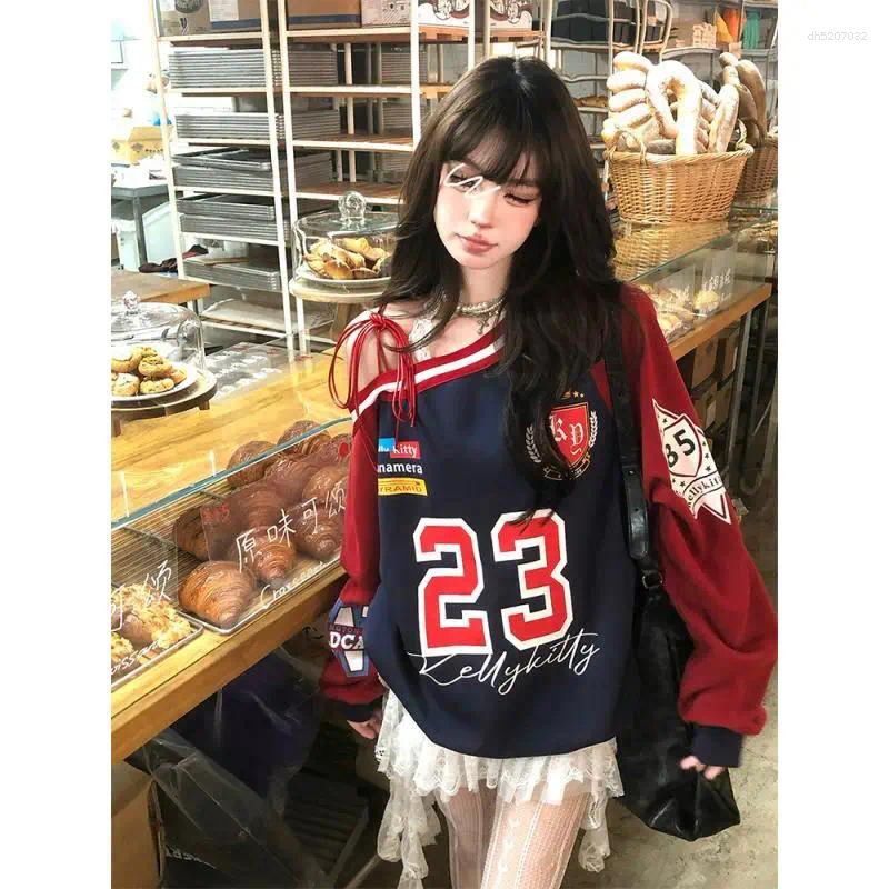 Womens Hoodies Loose Shoulder Strap Design Sweatshirt For Women Early Autumn Casual Sports Versatile Top