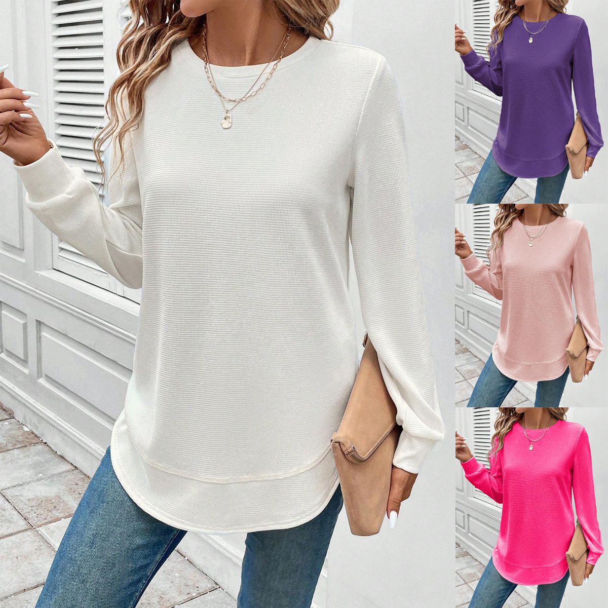 Free Shipping Designer Hoodie For Autumn/winter 2025 New Loose, Elegant And Fashionable Women's Solid Color Round Neck Long Sleeved Sportswear