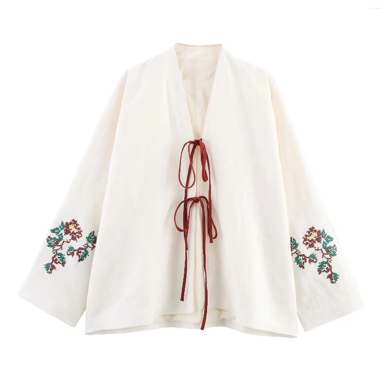 Women's Blouses TRAFSHE Women Casual Floral Embroidery Shirts Vintage Fashion Summer Holiday Date Top Tie-Front Loose Fit Solid Tops 3376929