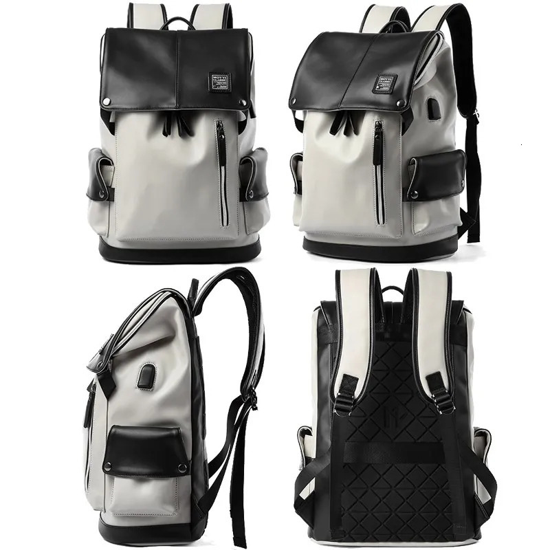 High Quality Waterproof Flip Leather Laptop Backpack for Men Women Trend 15.6 inch Casual Travel Rucksack Teenagers School Bag 250809