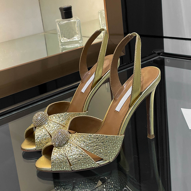 Summer New Diamond Pearl High Heel Sandals 10.5cm Ultra High Heel Women's Open toed Sandals Classic Fashion Women's Genuine Leather Evenin