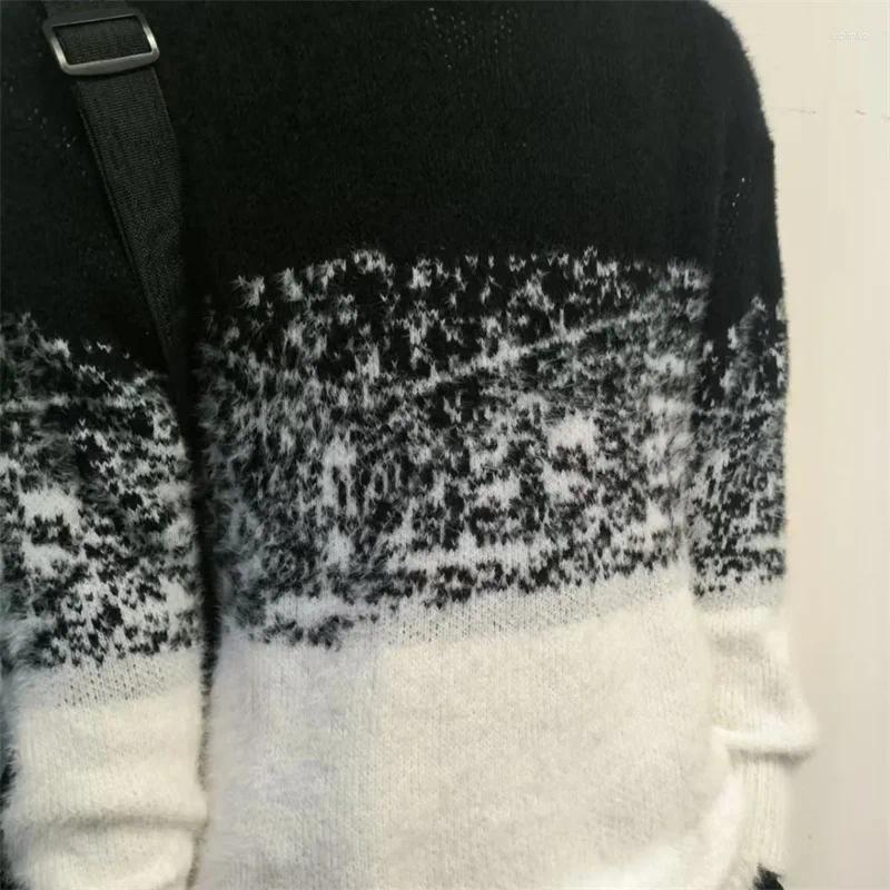 Men's Sweaters Autumn Winter Gradient Color Round Neck Sweater Knitted For Teenagers Thick Mink Loose Warm Thread Clothing