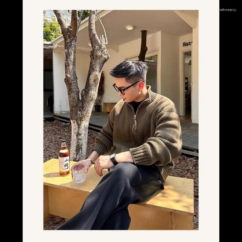 Men's Sweaters Simple Solid Color Stand Collar Zipper Sweater Jacket Casual Autumn And Winter Chinese Trendy Brand Loose Knitted Cardigan