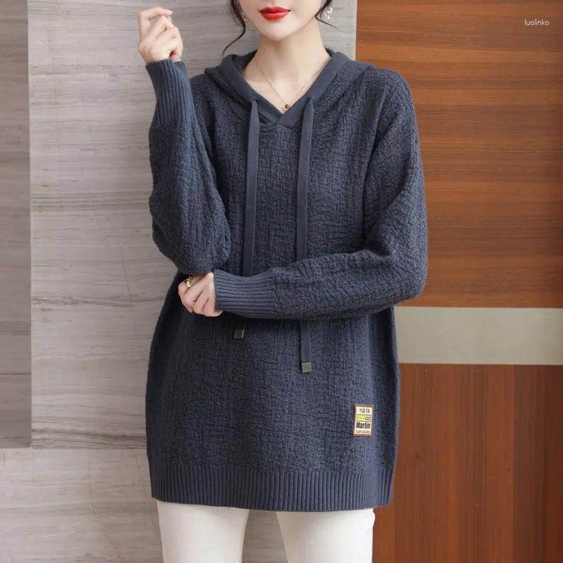 Women's Sweaters Loose Autumn And Winter Meat Covering Slimming Hooded Top Base Knitted Sweater