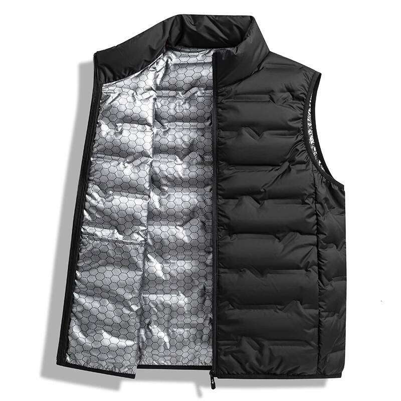 Designer Clothing 2025 Graphene Self-Heating Down Men Solid Windproof Pleated Winter Vests Classic Stand Collar Warm Waistcoats