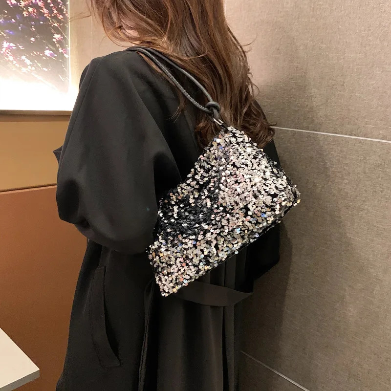 Womens Korean Style Shoulder Bag Sequin Handbag Wedding Banquet Shoulder Bags Bling Sequins Wallets Underarm Bag 250801