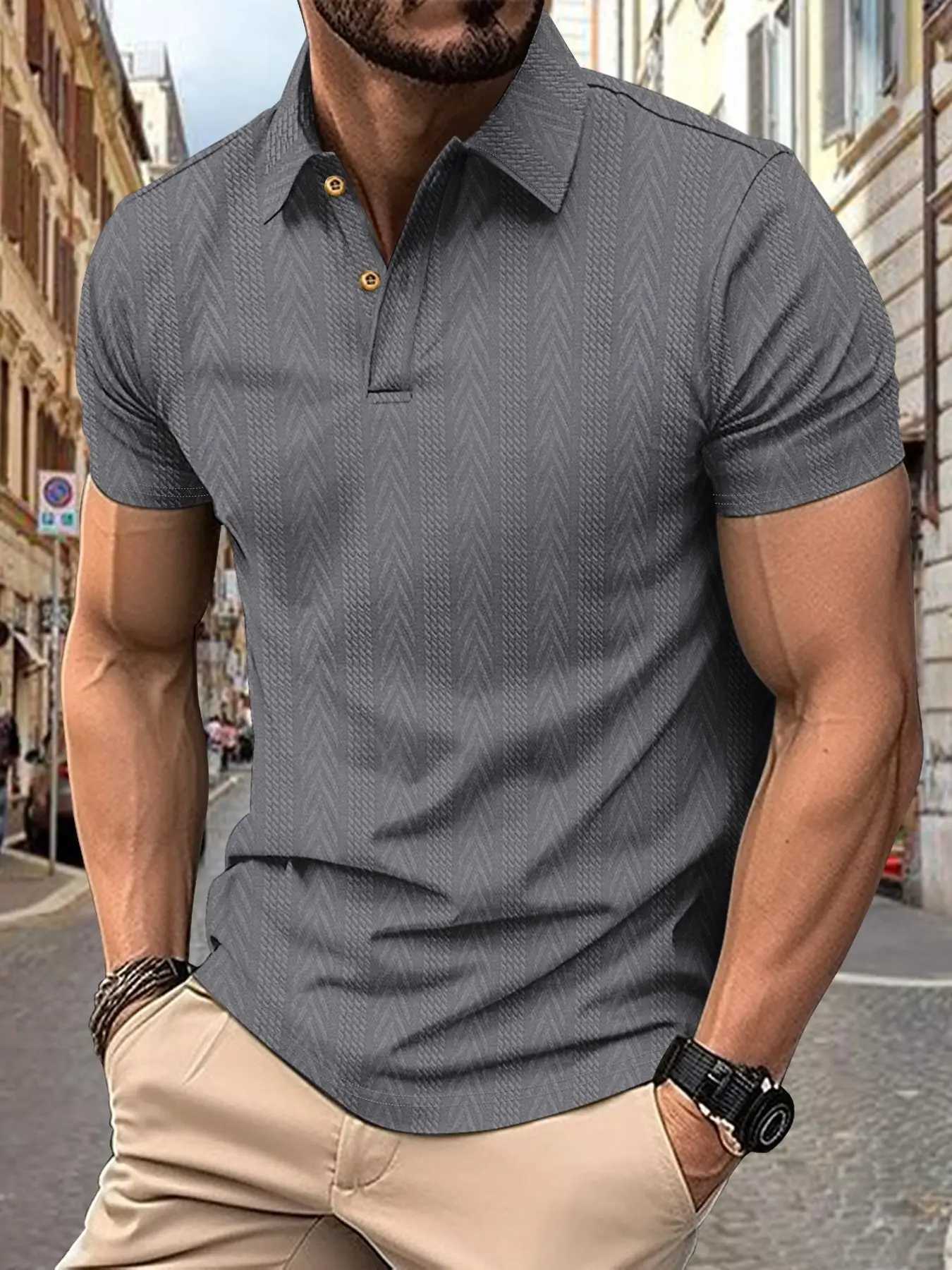 Knitted New Mens Summer European And American Mens Polo Shirt Casual Solid Color Business Henry Collar Short-sleeved Top W250805