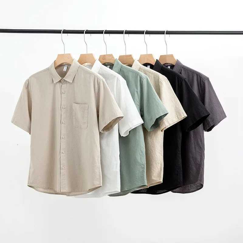 Cotton Linen Shirt for Men Elegant Mens Short Sleeve Social Fashion Solid Blouses Formal Shirt Summer Tops 2025 New Arrival W250805