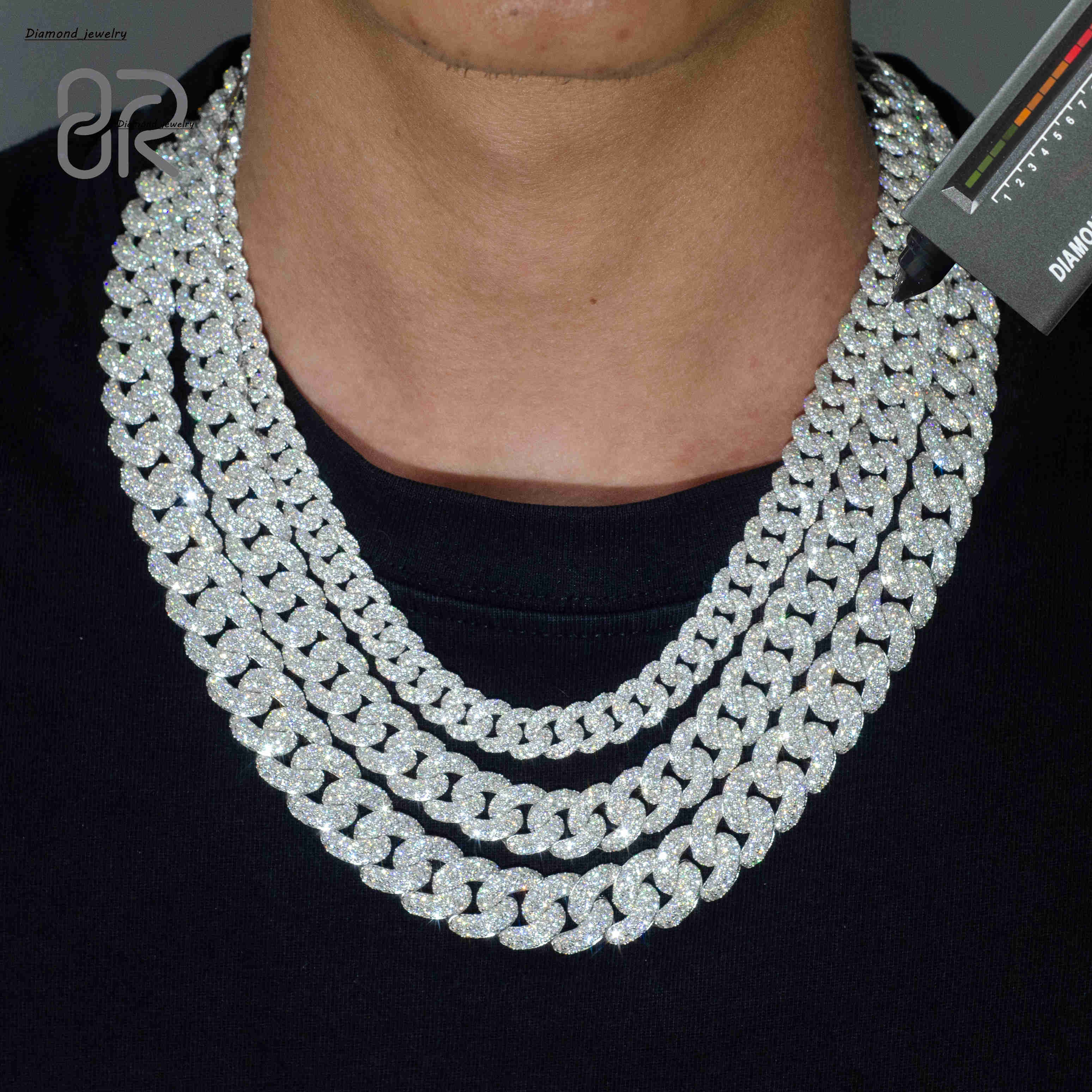 8mm 10mm 12mm 18 VVS Moissanite Iced Out Cuban Link Chain Necklace Factory Price Arc 925 Silver Hiphop Jewelry for Men Women