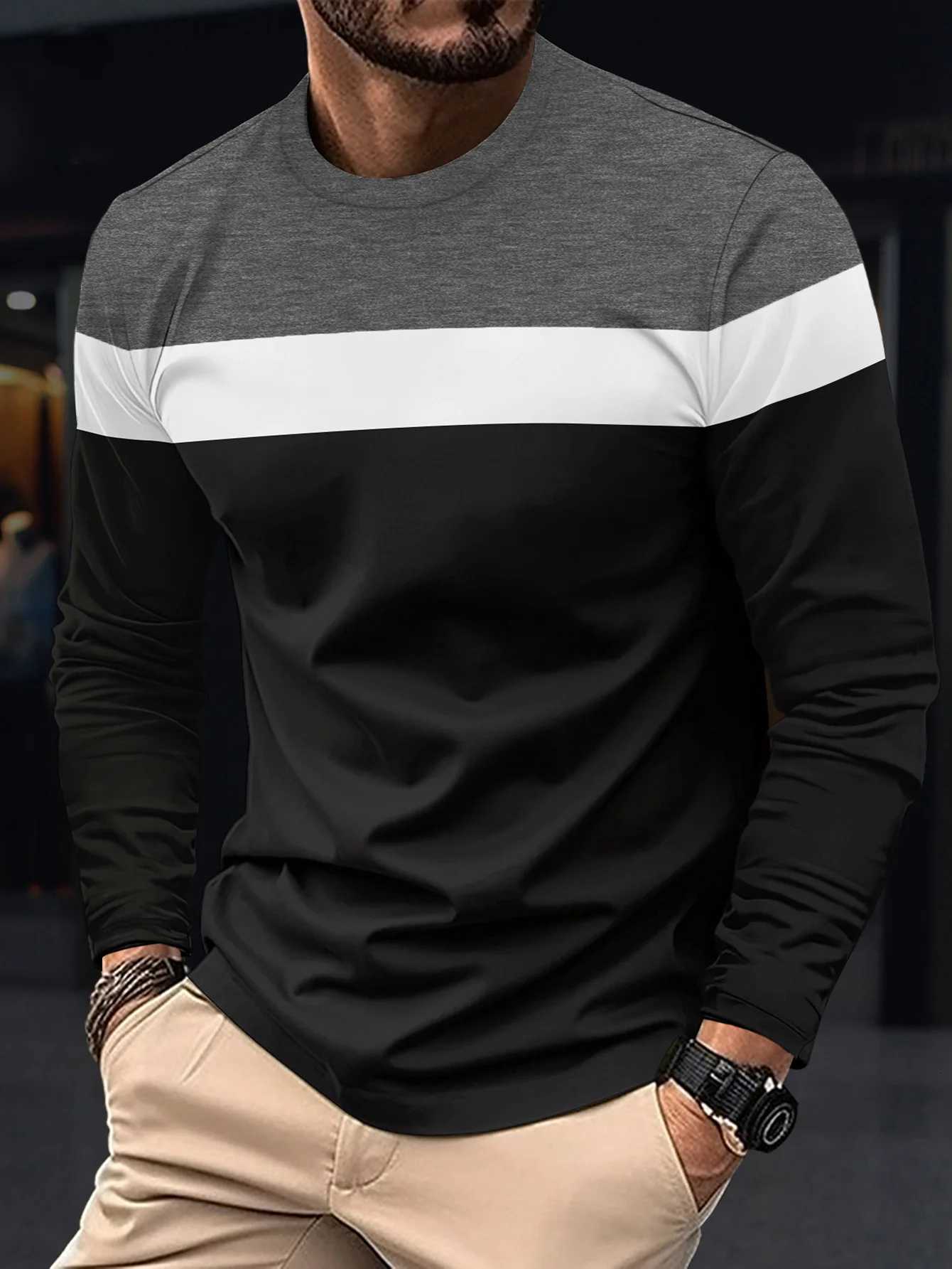 2025 New Mens T-shirts 100% Cotton Long Sleeve O-neck Patchwork Casual T-shirts for Men New Spring Designer Tees Men Clothing XJ250805