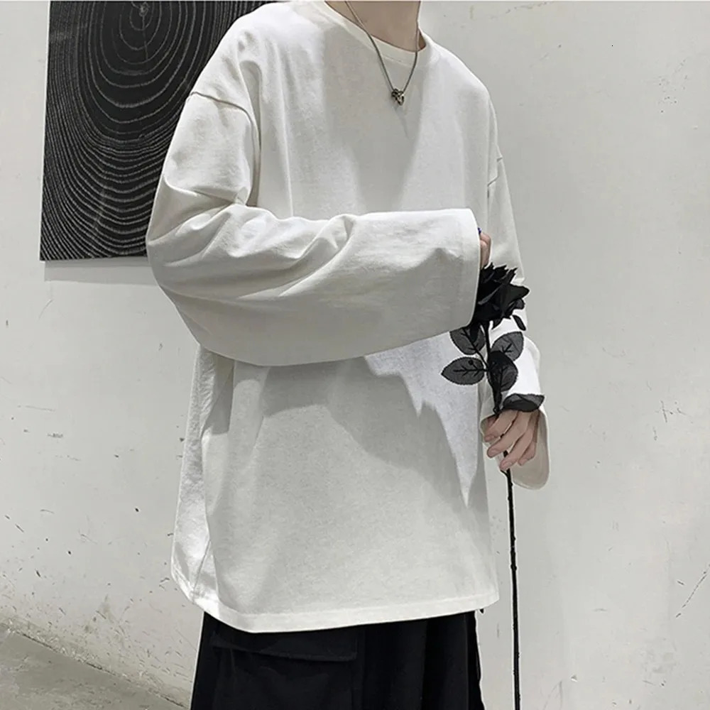 Oversize Mens Women Cotton T-shirt Long Sleeves Solid Color Tops for Male Female Unisex Loose T-shirt Versatile Tees 250804