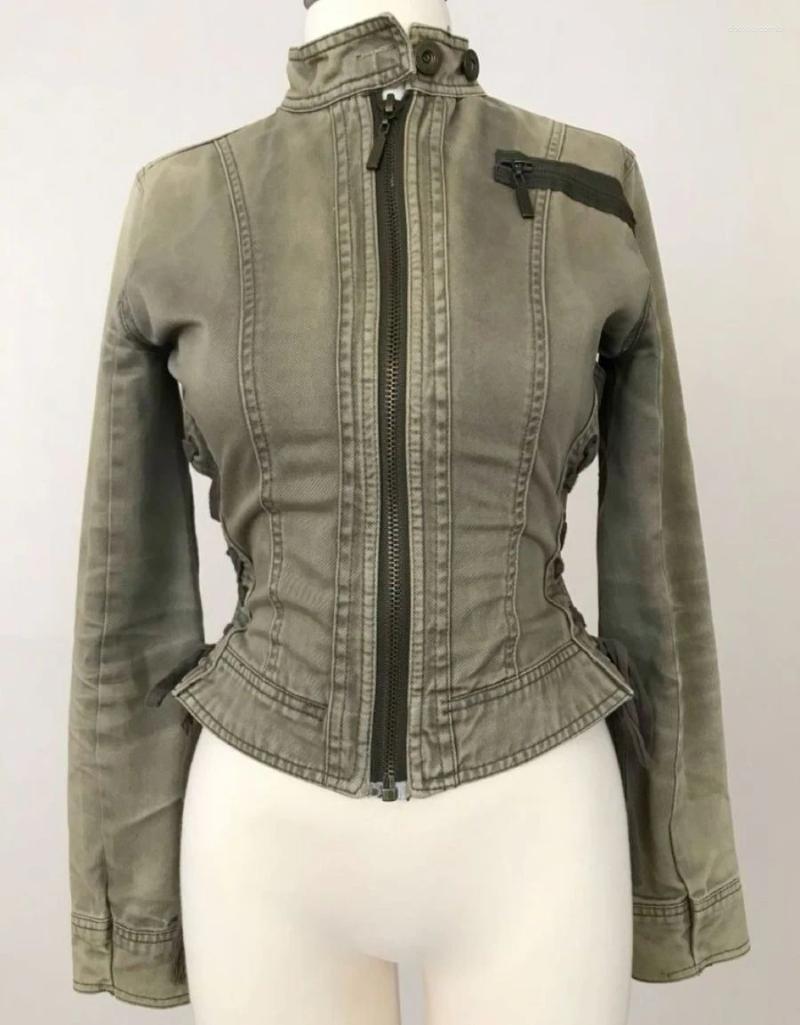 Women's Jackets Y2K Sexy Slim Zipper Jacket Outerwear Womens Harajuku Casual Army Green Autumn Winter Goth Stand Collar Short Coat