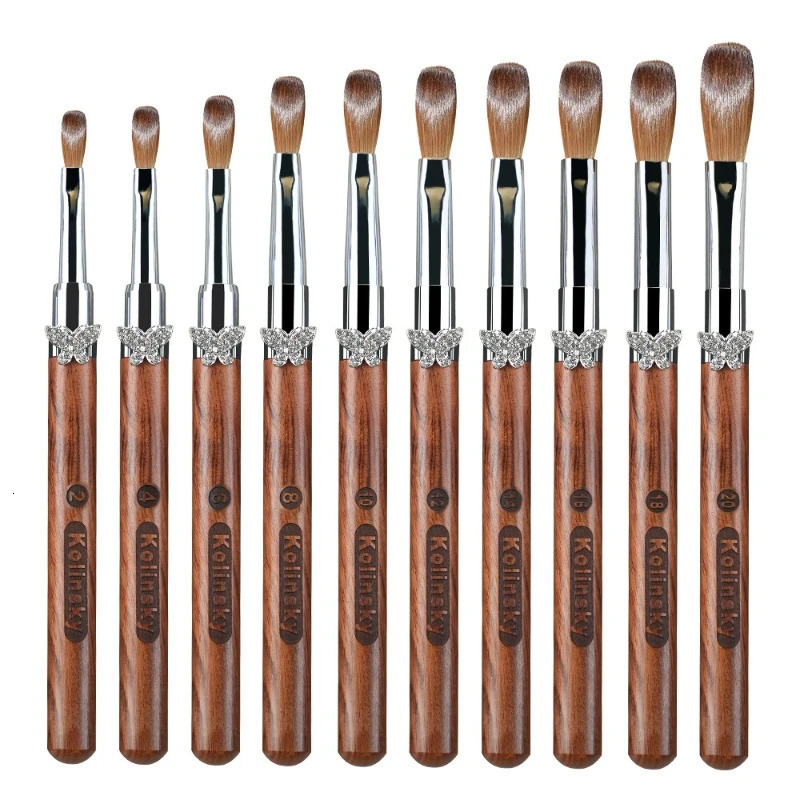 100% Kolinsky Acrylic Nail Brush Sandalwood Butterfly Handle Crimped UV Gel Carving Pen Brush Liquid Powder DIY Nail Drawing 250730