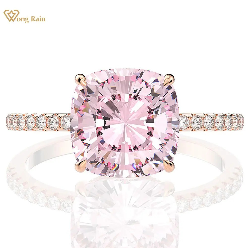 Wong Rain 100% 925 Sterling Silver Created Sapphire Gemstone Wedding Engagement Rose Gold Ring Fine Jewelry Wholesale 250725