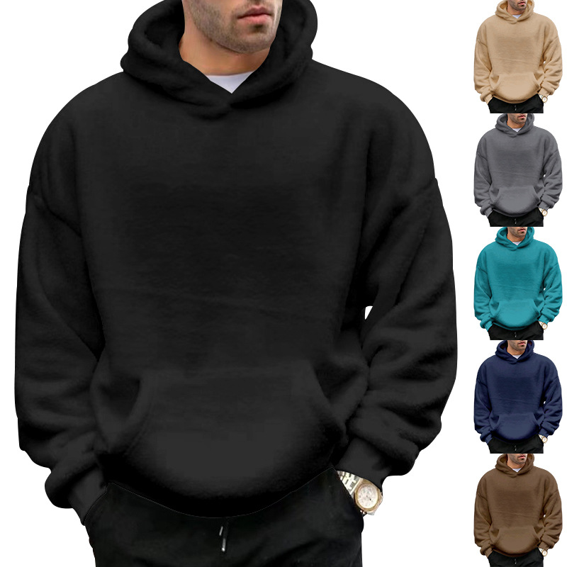 New Men's hoodie for autumn and winter 2025, double-sided fleece youth hoodie, men's lambskin winter pullover coat European size: S-3XL