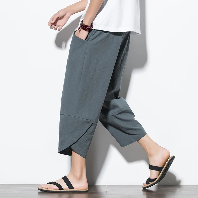Summer 2023 Men Chinese Style Cotton Linen Harem Pants Mens Retro Streetwear Beach Shorts Male Casual CalfLenght Trousers M5XL 250729