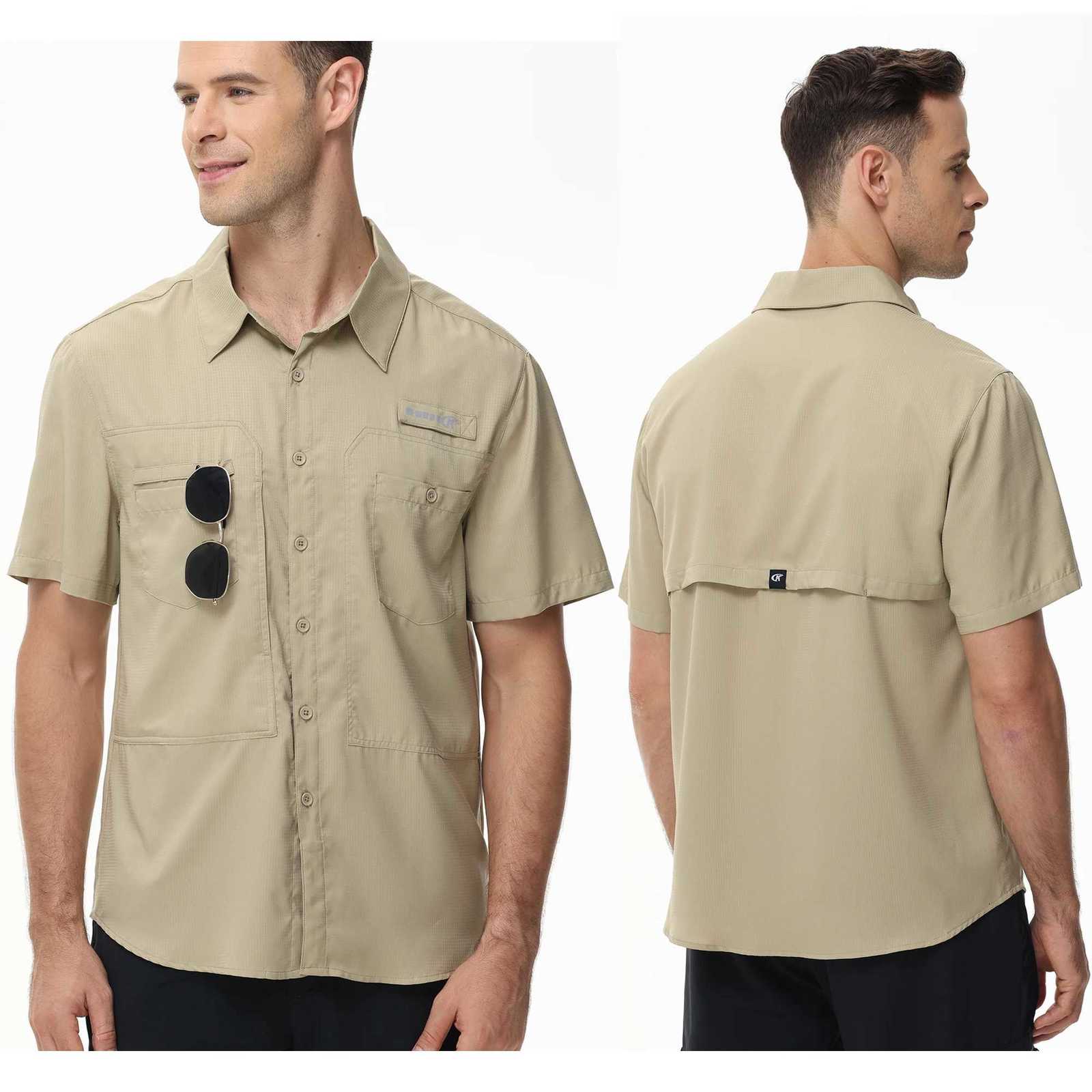 Mens Breathable Fishing Shirts UPF 50+ Short Sleeve Casual Cargo Fishing Shirt Button Down Tactical Shirts Blouse for Outdoor W250805